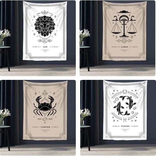 Twelve Constellations Tarot Tapestry Wall Hanging Psychedelic Magic Bohemian Style Hippie Mattress Art Home Decor