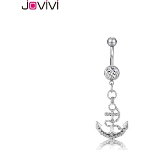 Jovivi 14g/1.6mm navel ring round bright color sexy belly dancing chain womens girls sparkly shiny dangle navel stud piercing