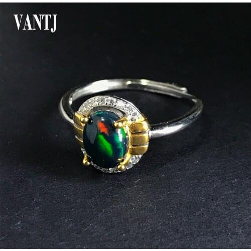 Natural black opal woman rings change fire color mysterious 925 silver adjustable size for women party wedding gift fine jewelry