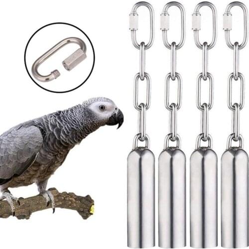 4pc Stainless Steel Bell Bird Toys Rattle Bird Cage Toys Silver Color Parrot Toys With Bell Birds Favors Parrot Bird Product