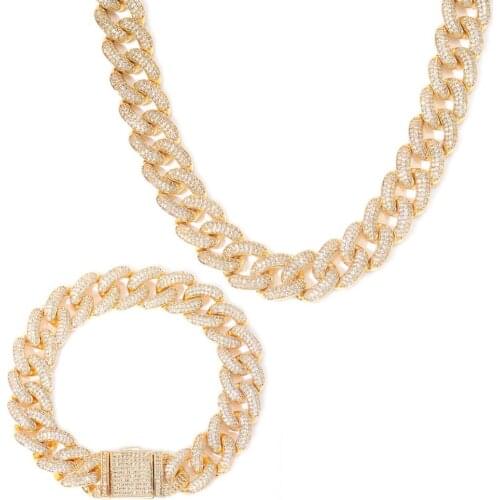 20MM Hip Hop Miami Cuban Chain Iced Out Necklace Rapper Jewelry Cubic Zirconia Gold Sliver GA005