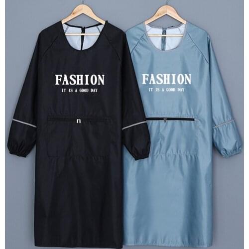 Kitchen apron with long sleeves and long section waterproof and oil-proof overalls household whole body Korean fashion men