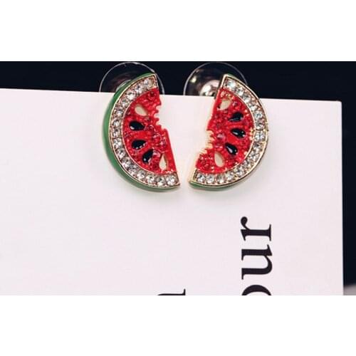 Fashion Crystal Watermelon Stud Earrings For Women Cute Fruit Rhinestone Red Earring Girls Party Christmas Jewelry Gift Ear Stud
