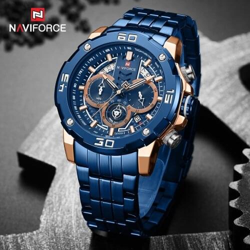NAVIFORCE New Fashion Mens Watch Top Brand With Stainless Steel Men Chronograph Quartz Wristwatch Relogio Masculino