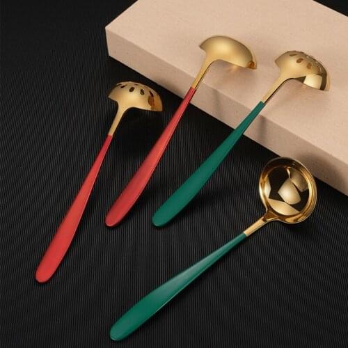 Stainless steel red or green gold hot pot thickened soup ladle Colander kitchen accessories household cooking appliances