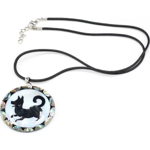 Natural Shell Necklace With Rope Length 55+5cm Fashion Round With Cute Puppy Pattern Necklace Pendant For Jewelry Gifts 50x50mm