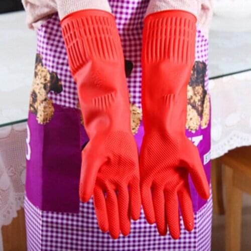 Kitchen Gloves Washing Dishes Cleaning Washing Red Long Rubber Sleeve Waterproof Latex Tool Red Gloves