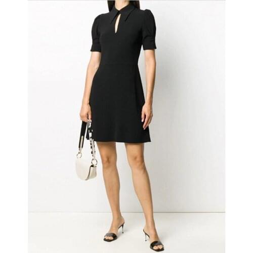 Polo Collar Dress Summer Fashion Elegant Puff Sleeve Hollow Out Slim A Word Dress Brief Temperament Women Sundress Female Dress