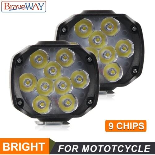 BraveWay Motorcycles LED Headlight Lamps Scooters Spotlight 6500K Working LED Car Fog Lights Motor Bike Spot Light 12V Moto Auto