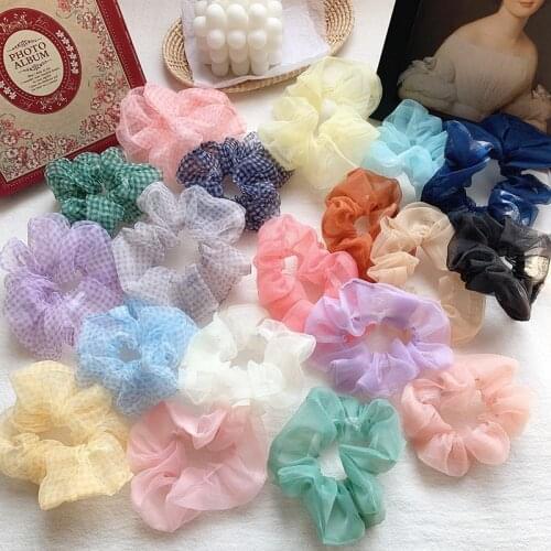 Organza Scrunchies Women Ponytail Holder Circle Elastic Hair Bands Hair Accessories Candy Color Strawberry Girl Hair Circle