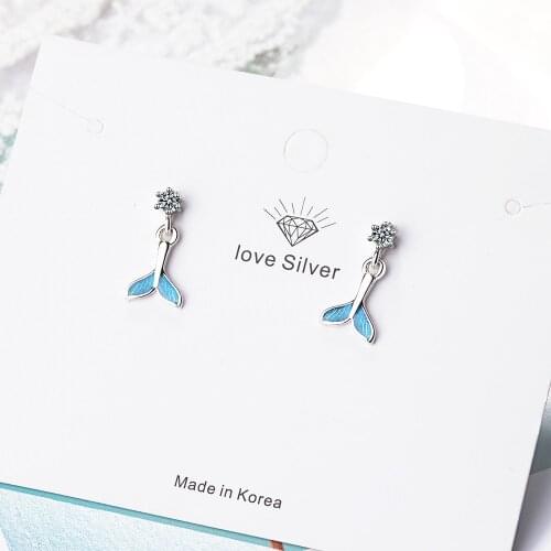 925 Sterling Silver Mermaid Glitter Fish Tail Dangle Earrings Womens Jewelry Chic Fashion Earrings With Zircon S-E839