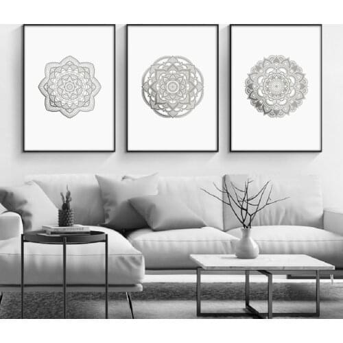 Grey Mandala Flower Wall Art Prints Posters Boho Cavvas Wall Decor Canvas Paintings for Bedroom Living Room Interior Home Decor