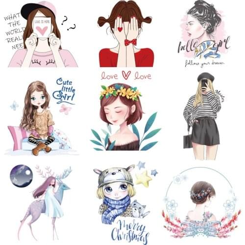 Shy Girls Heat Vinyl Transfer For Clothing Iron On Pretty Girl Transfers For Clothes Appliques Thermo Stickers For DIY T-shirt