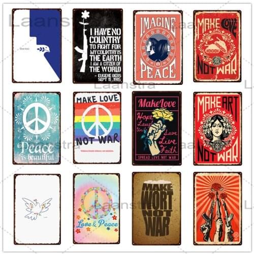 Love and Peace Iron Sign Home Decoration Wall Poster White Dove Metal Sign Flower Text Wall Art Picture Room Decor Tin Plate