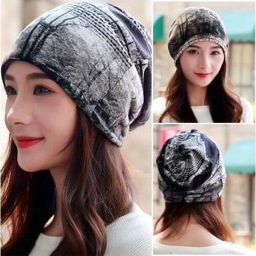 LongKeeper Women Hat Polyester Adult Casual Floral Womens Hats Spring Autumn Two Used Female Cap Scarf 3 Colors Fashion Beanies