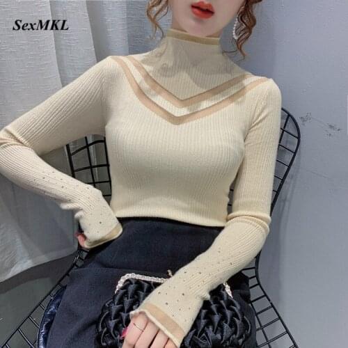 Women Turtleneck Winter Basic Pulovers 2020 Fashion Long Sleeve Black Sexy Sweaters Korean Clothing Elegant Office White Tops