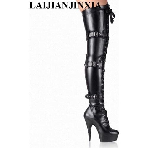 LAIJIANJINXIA New Woman black long boots 5 CM Platform Heel Over-the-knee Boot Model Fun Club Party female booties stiletto heel