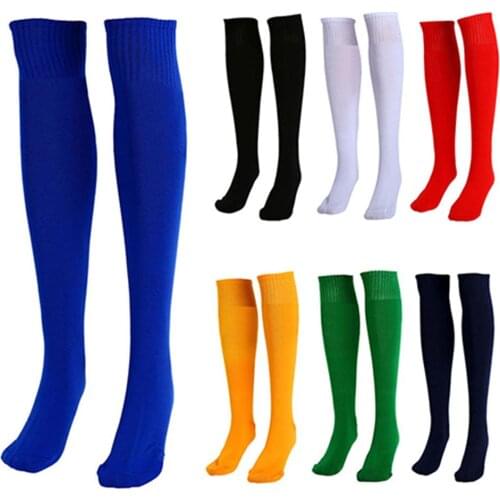 Women Unisex Football Plain Long Sock Sport Knee High Large Hockey Soccer Rugby Stocks Solid color wild football socks