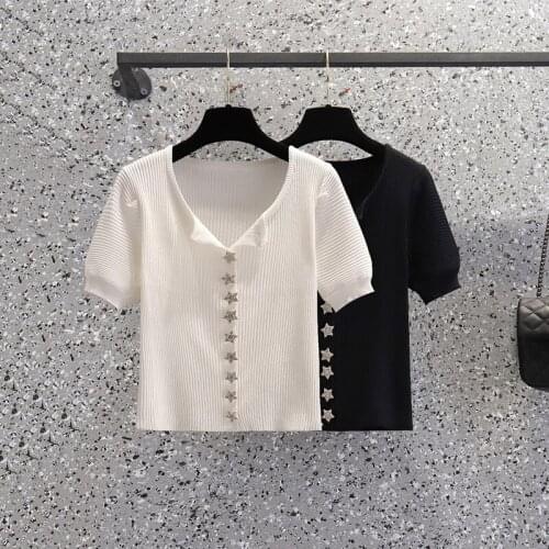 M-4XL Plus size women Summer fashion Diamond thin sweater pullover 2021 loose casual short sleeve female kintting top pull