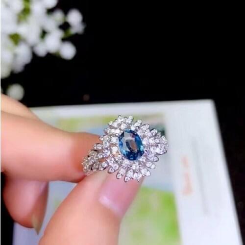 Classic shiny blue natural Sapphire gemstone ring for women jewelry natural gem real 925 silver lucky birthstone girl party gift