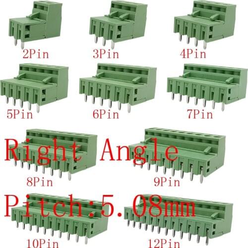 10Pairs 300V 10A 2EDG 5.08mm PCB Screw Terminal Block Connector Plug-Pin Right Angle Header Socket 2/3/4/5/6/7/8/9/10/12 Pin