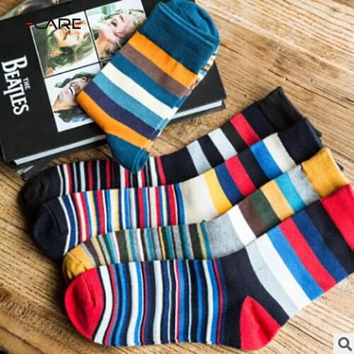 10PCS=5 pairs mens color striped men socks autumn and spring cotton socks STRIPED SOCKS FASHION colourful men dress socks