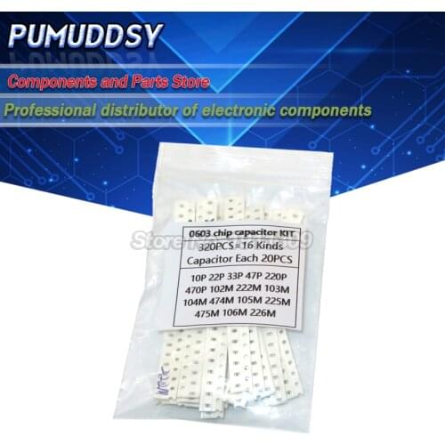 16values*20pcs=320PCS 0603 SMD Capacitor assorted kit 10PF-22UF Samples kit