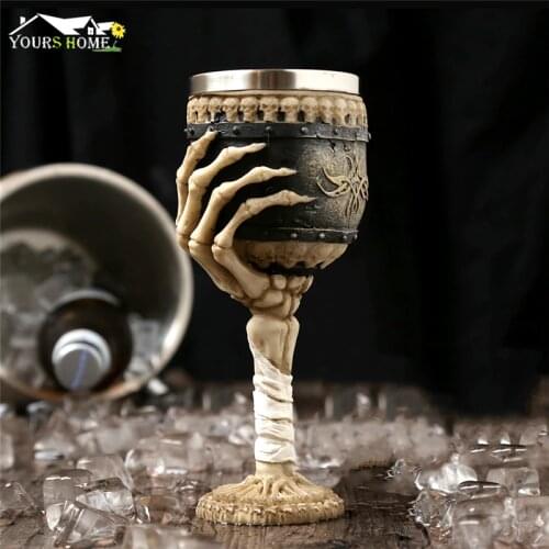 180ml Retro Horn Skull Resin Beer Mug Stainless Steel Skull Knight Halloween Coffee Cup Viking Tea Mug Ceramic Tiki Mug