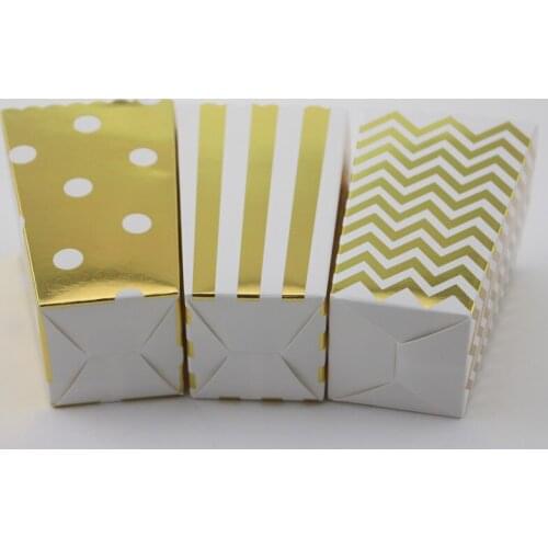 180pcs/lot(15pack) birthday party paper Popcorn Boxes foild gold Chevron Dot Striped gift box/popcorn boxes/popcorn boxes bag