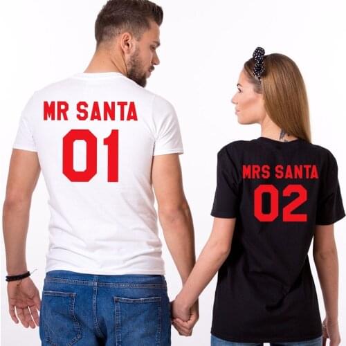 2019 Hot Sale Two pieces for sale T shirt Christmas Mr Santa Mrs Santa Matching Shirts Couple Holiday Tee shirt