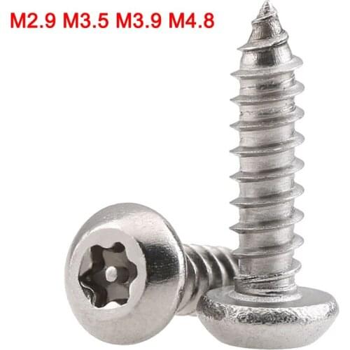 304 Stainless Steel Torx Round Pan Head With Pin Anti Theft Security Self Tapping Wood Screws Six Lobe Bolts M2.9 M3.5 M3.9 M4.8
