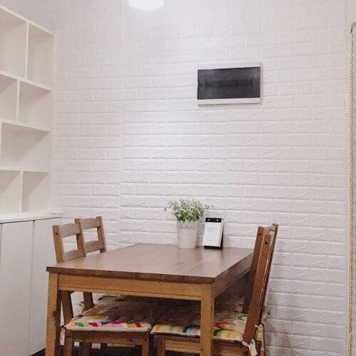 5Pcs Brick Wall Panels Stick Wallpaper Faux Stone Textured 3D Foam Wallpaper Tiles White for Living Room Bedroom Decor DIY