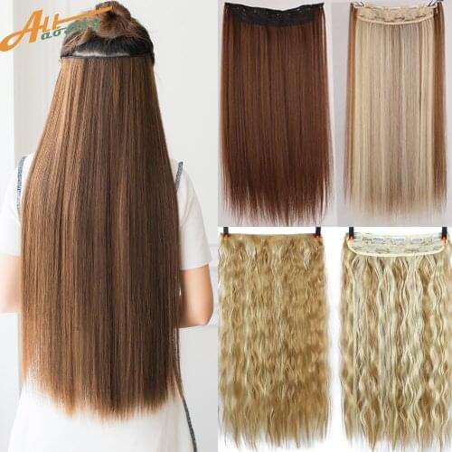 Allaosify 24 Inches Straight Clip in One Piece Synthetic Hair Extension 5 Clips Brown Black Hair Accessories for Women