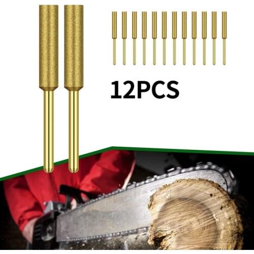 12PC Diamond Chainsaw Sharpener Burr Grinder Chain Saw File Cylindrical Emery Grinding Head Grind The Teeth Chain Saw Drill Bits