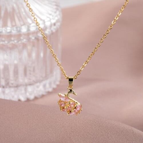 High Quality Zircon Swan Pendant Necklace Stainless Steel Chain For Women Girls Animal Copper Charms Choker Jewelry Gifts