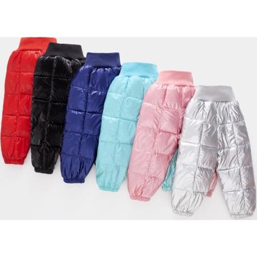 1-5Y kids clothes high-waisted childrens outer down pants solid color thickened warm pants