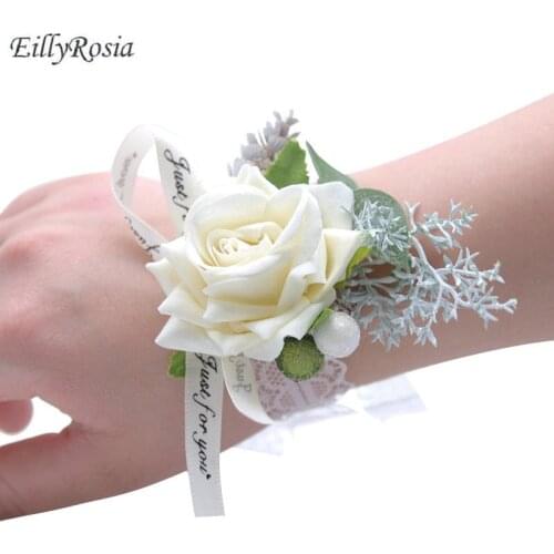 EillyRosia Bridesmaid Wrist Flowers Wedding Corsages Artificial Elegant 6 Color Beautiful Bridal Wristband for Prom Party 2020