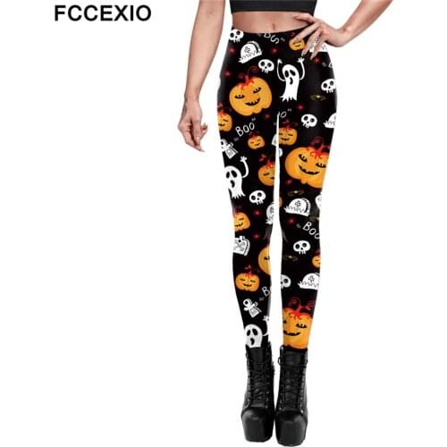 FCCEXIO High Waist Fitness Women Leggings Pumpkin Print Halloween Leggings Sexy Hip-Lift Streetwear Casual Skinny Trousers