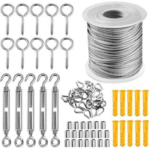 57PCS/Set 30 Meter Steel PVC Coated Flexible Wire Rope Soft Cable Transparent Stainless Steel Clothesline Diameter 2mm Kit