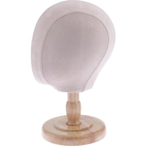 Cork Flocking Cloth Head Mannequin Manikin Wig Making Hat Display Styling Head with Wooden Stand - Beige