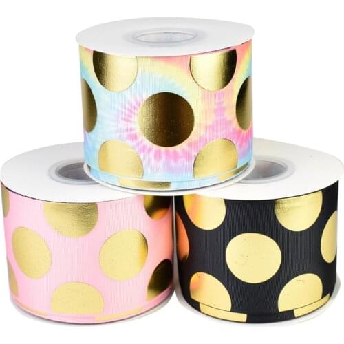 HSDRibbon 75mm 3inch hsd-Genuine custom big dot Gold hologram Printed on Grosgrain Ribbon