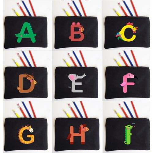 26 Initials Animal Print Multifunction Travel Cosmetic Bags Women Toiletries Organizer Make Up Cases Student Pencil Bags Purse