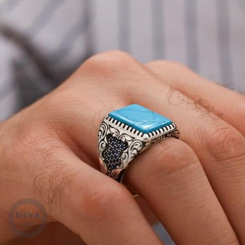 Turquoise Stone 925 Silver Mens ring. Mens jewelry stamped with silver stamp 925 All sizes are available