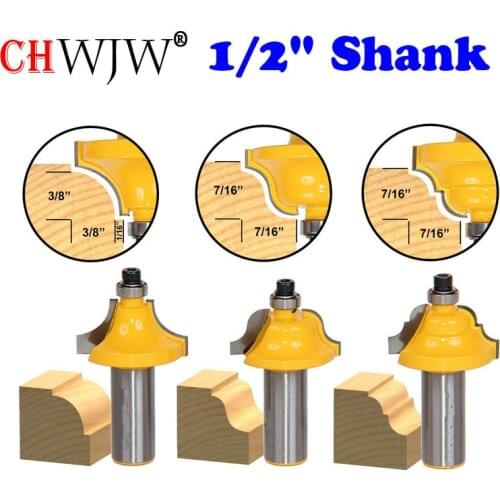 3Pc Edge Molding Router Bit Set - Medium Designer - 1/2" Shank Woodworking cutter