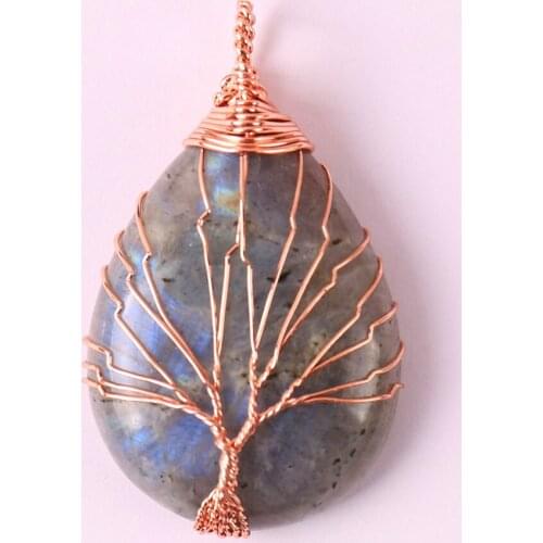 Natural Labradorite Handmade Wire Wrap GEM Pendant Teardrop Jewelry For Gift S637