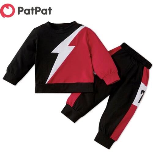PatPat 2020 New Spring and Autumn 2-piece Baby / Toddler Colorblock Long-sleeve Top and Striped Pants Set for Kids Boy