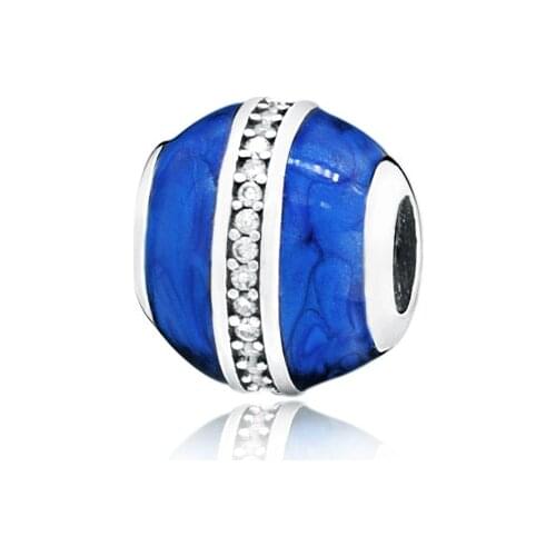 Lady Gift Fashion Jewelry 925 Sterling Silver Beads Fit Original Pandora Bracelets Blue One Line Pave Charm DIY Women Style