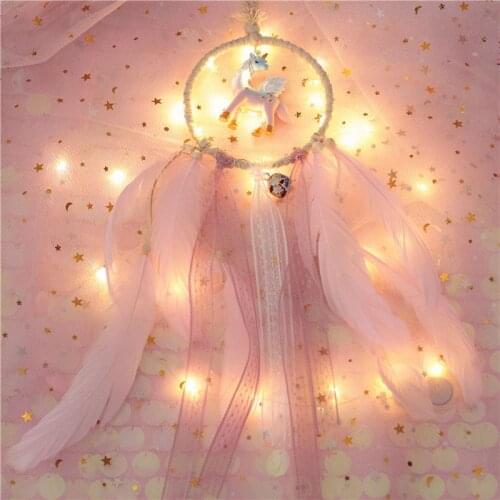 Gift Romantic Lighting Led String Lamp Pink Color Unicorn Dreamcatcher DIY Hanging Decorations New Year Gift For Baby Kids