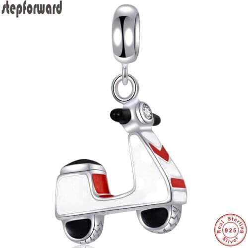 925 Sterling Silver Motorbike Hanging Charm Top Quality Popular Sporty And Casual Enamel For Bracelet And Necklace