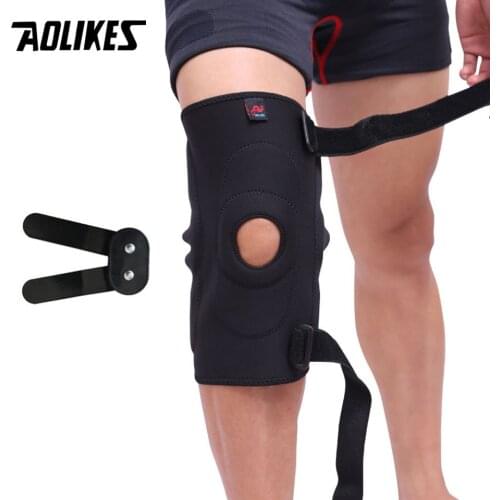 AOLIKES 1PCS Professional Sports Safety Knee Support Brace Patella Knee Pads Hole Sports with Metal Plate Black